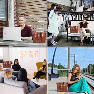 El mensajero de cuero Bag del vintage mujer ordenador port&aacute;til Tote Bag de 15,6 pulgadas 4