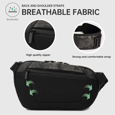 Cruz impermeable de Fanny Pack Black Anti Theft de la moda del pecho - bolsos de la honda de Oxford de la bolsa para transportar cadáveres