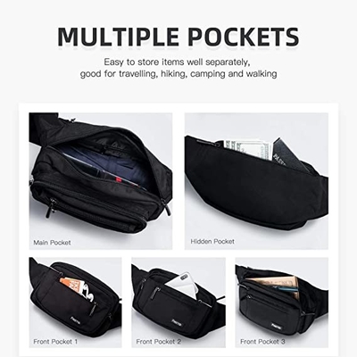 Las mujeres de Bum Fashion Fanny Pack Men riegan el bolso resistente de la cintura con 6 bolsillos con cremallera