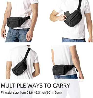 Las mujeres de Bum Fashion Fanny Pack Men riegan el bolso resistente de la cintura con 6 bolsillos con cremallera
