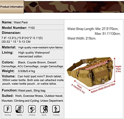 Paquete militar de la cintura del bolso táctico de la cintura de Molle para el funcionamiento que camina del aire libre caminando acampar