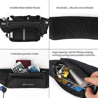 Correa de Bum Jogging Belt Bag Running de la prenda impermeable del poliéster con el tenedor de botella