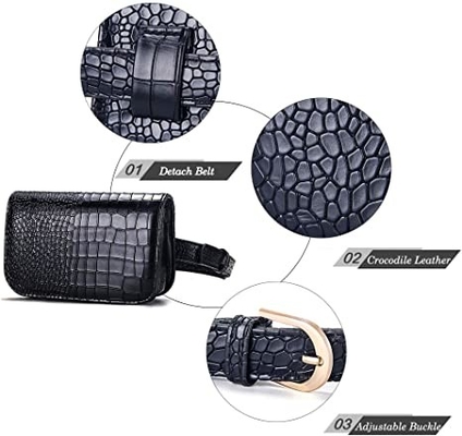 Pequeña cruz del cocodrilo - cuerpo Fanny Pack Pu Leather Purses con los bolsillos para el móvil