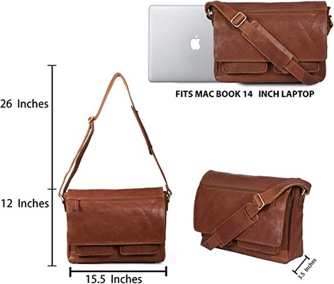 mensajero de cuero para mujer Bag Canvas Cowhide 400g del ordenador portátil 14inch