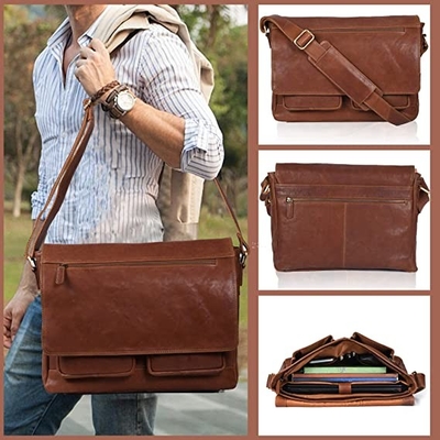 mensajero de cuero para mujer Bag Canvas Cowhide 400g del ordenador portátil 14inch