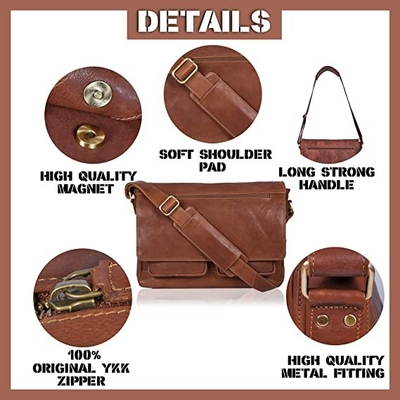 mensajero de cuero para mujer Bag Canvas Cowhide 400g del ordenador portátil 14inch